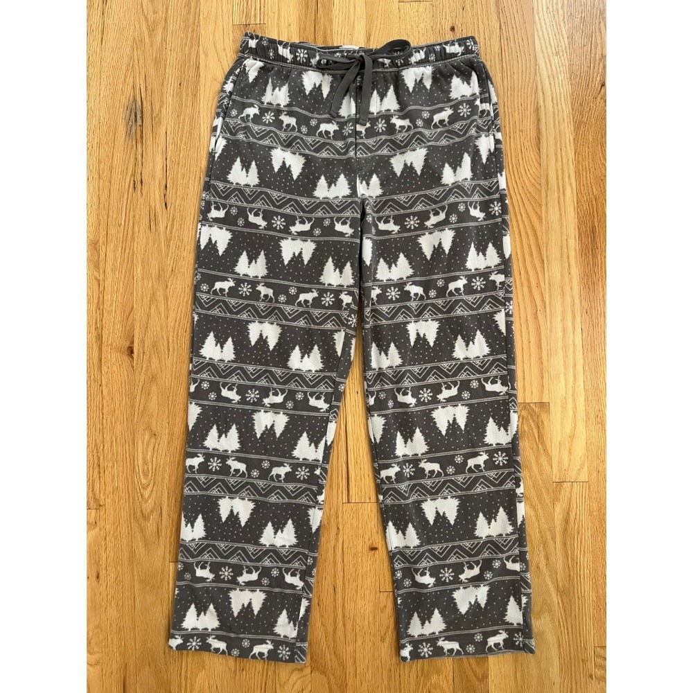 Sonoma Mens Fleece Pajama Pants Gray Reindeer Fair Isle Holiday Sleepwear Medium